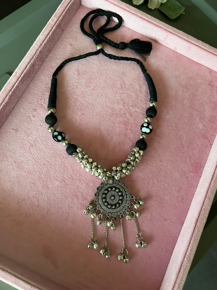 Antique Brass Ghungroo Tasseled Pendant Necklace