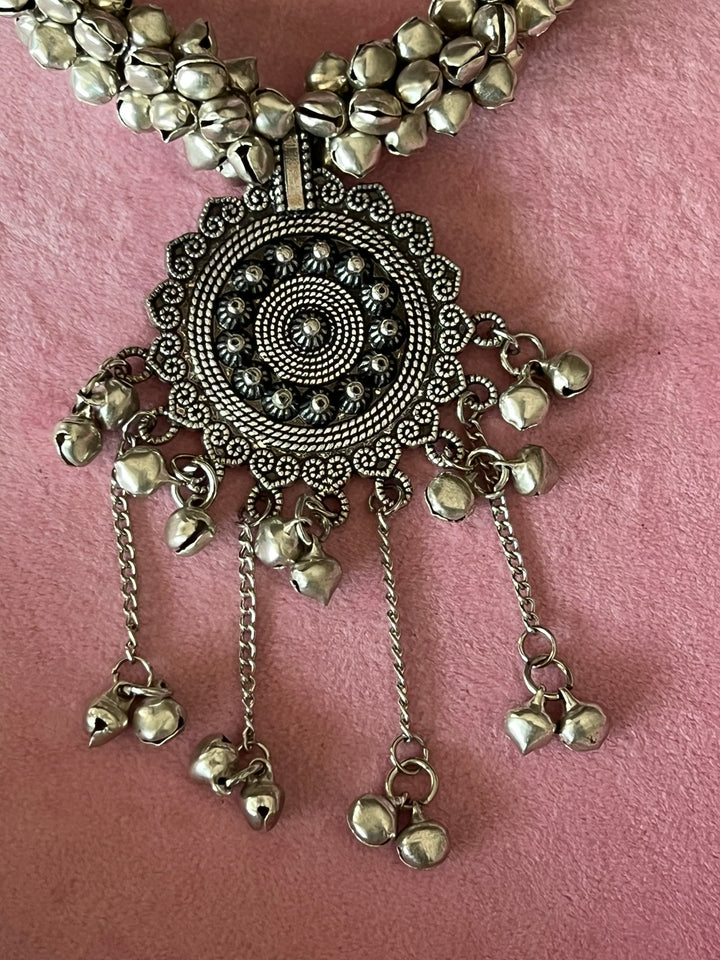Antique Brass Ghungroo Tasseled Pendant Necklace