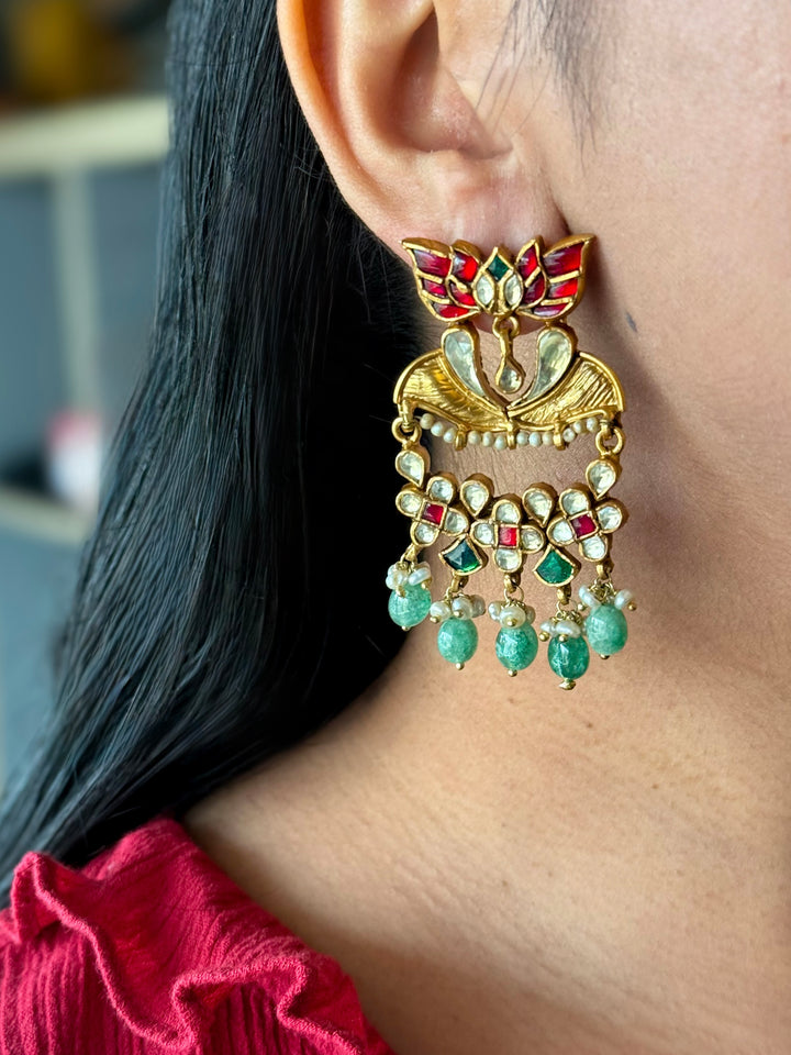 Elegant Jadau Kundan 925 Silver Earrings