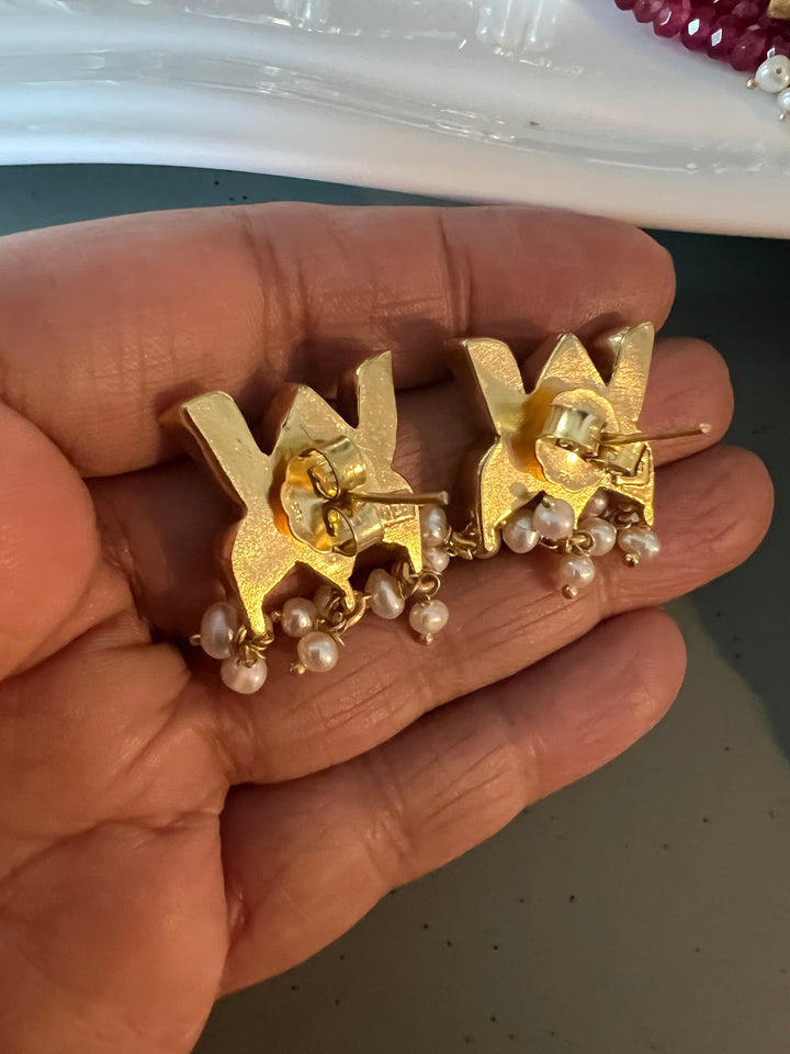 Shimmering Red Beads Polki Kundan Lotus 925 Silver necklace set