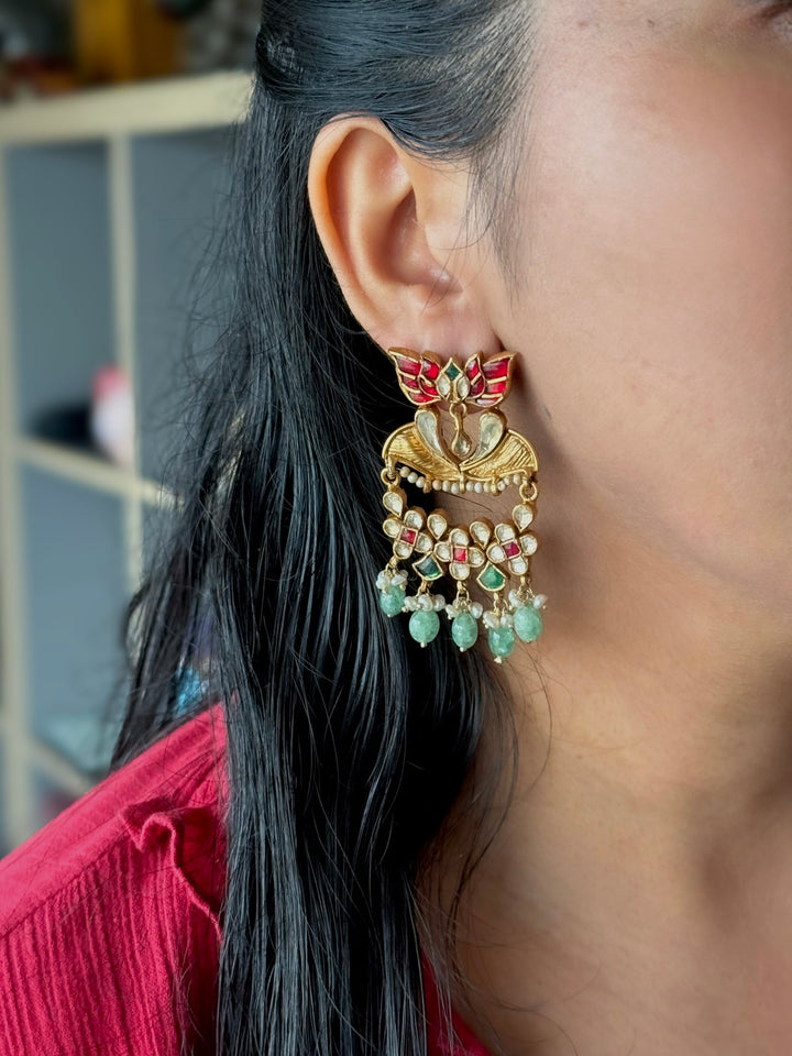 Elegant Jadau Kundan 925 Silver Earrings