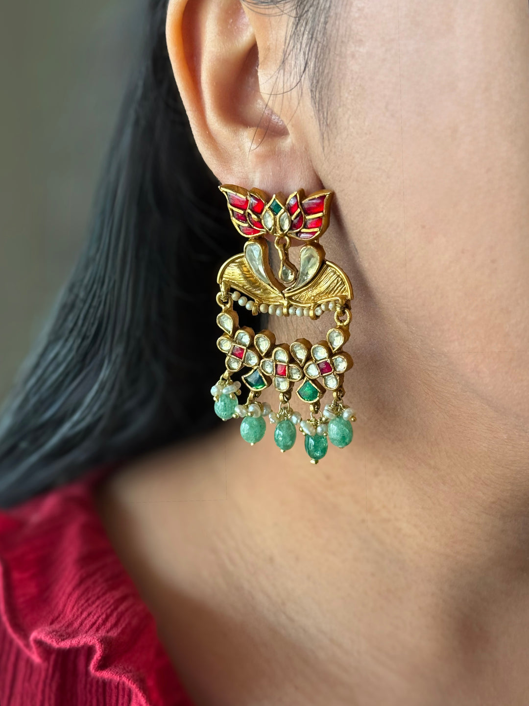 Elegant Jadau Kundan 925 Silver Earrings