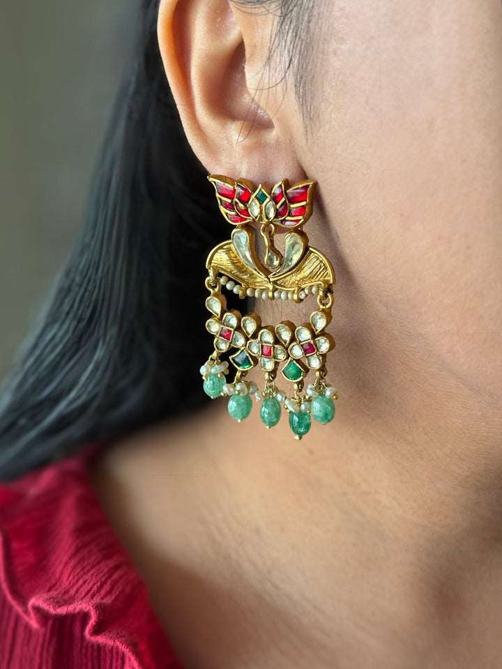Elegant Jadau Kundan 925 Silver Earrings