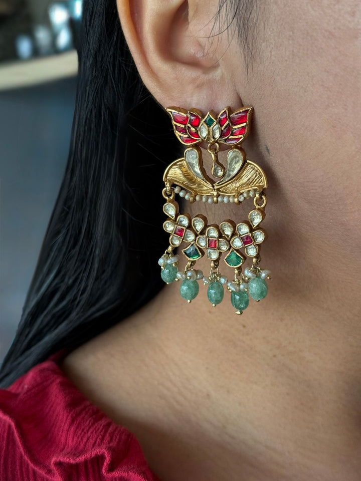 Elegant Jadau Kundan 925 Silver Earrings