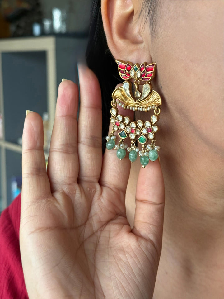 Elegant Jadau Kundan 925 Silver Earrings