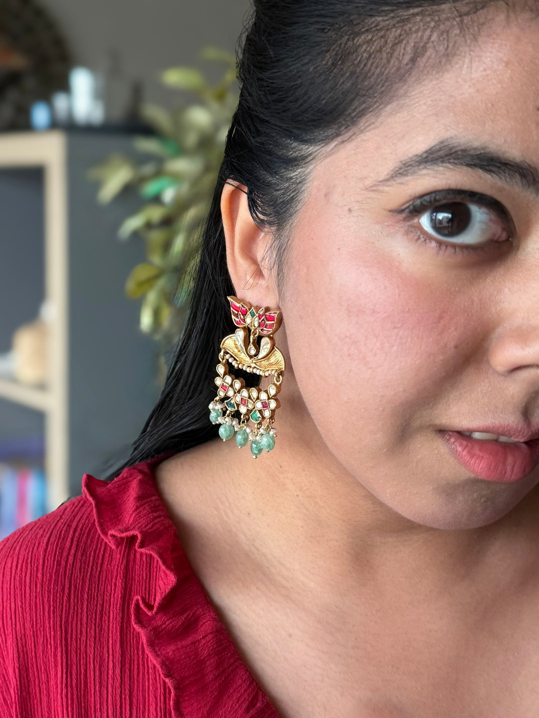 Elegant Jadau Kundan 925 Silver Earrings
