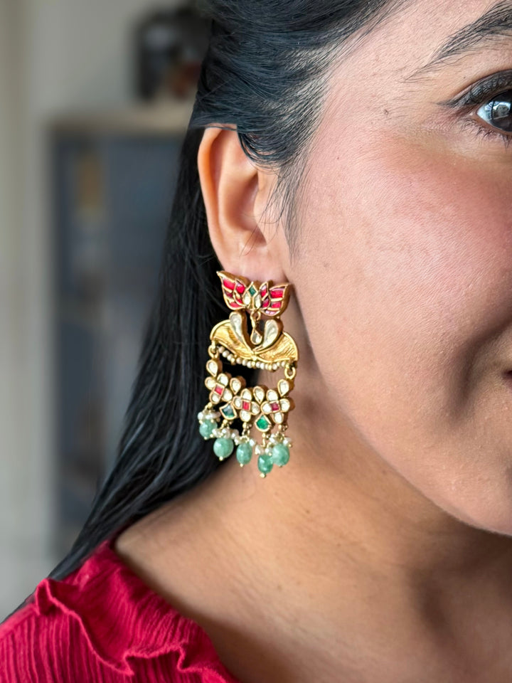 Elegant Jadau Kundan 925 Silver Earrings