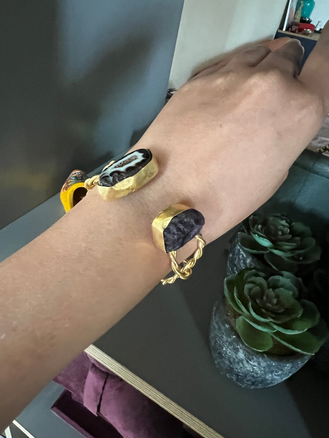 Beautiful Natural Raw Stone Open Cuff