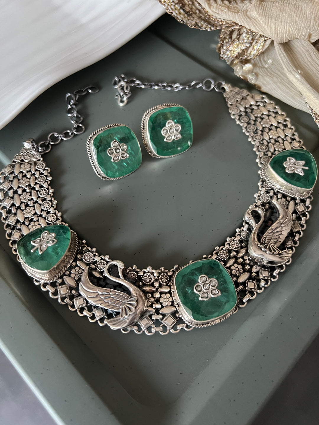 Swan 925 Silver necklace set