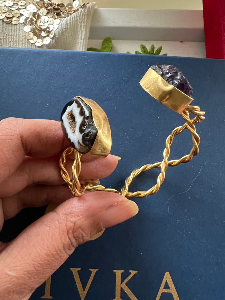 Beautiful Natural Raw Stone Open Cuff