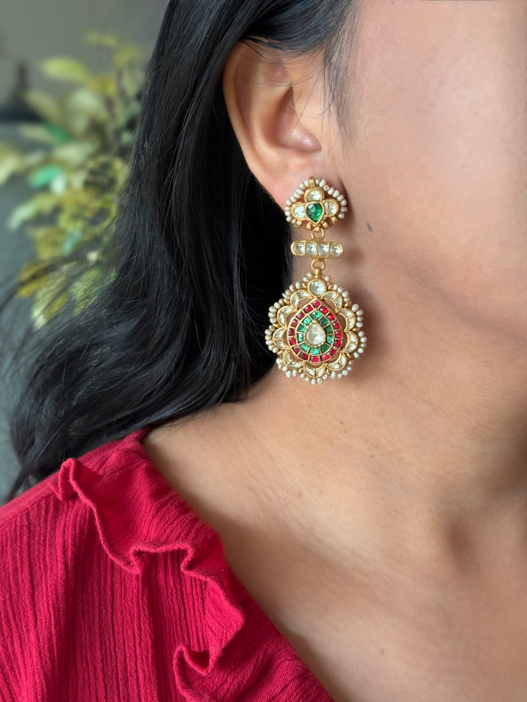 Elegant Jadau Kundan 925 Silver Earrings
