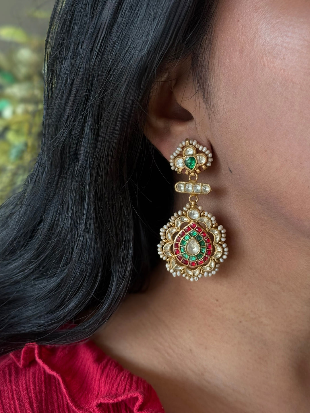 Elegant Jadau Kundan 925 Silver Earrings