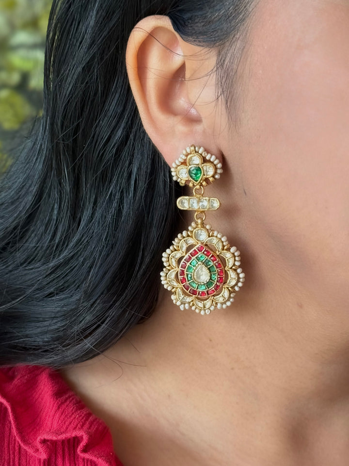 Elegant Jadau Kundan 925 Silver Earrings