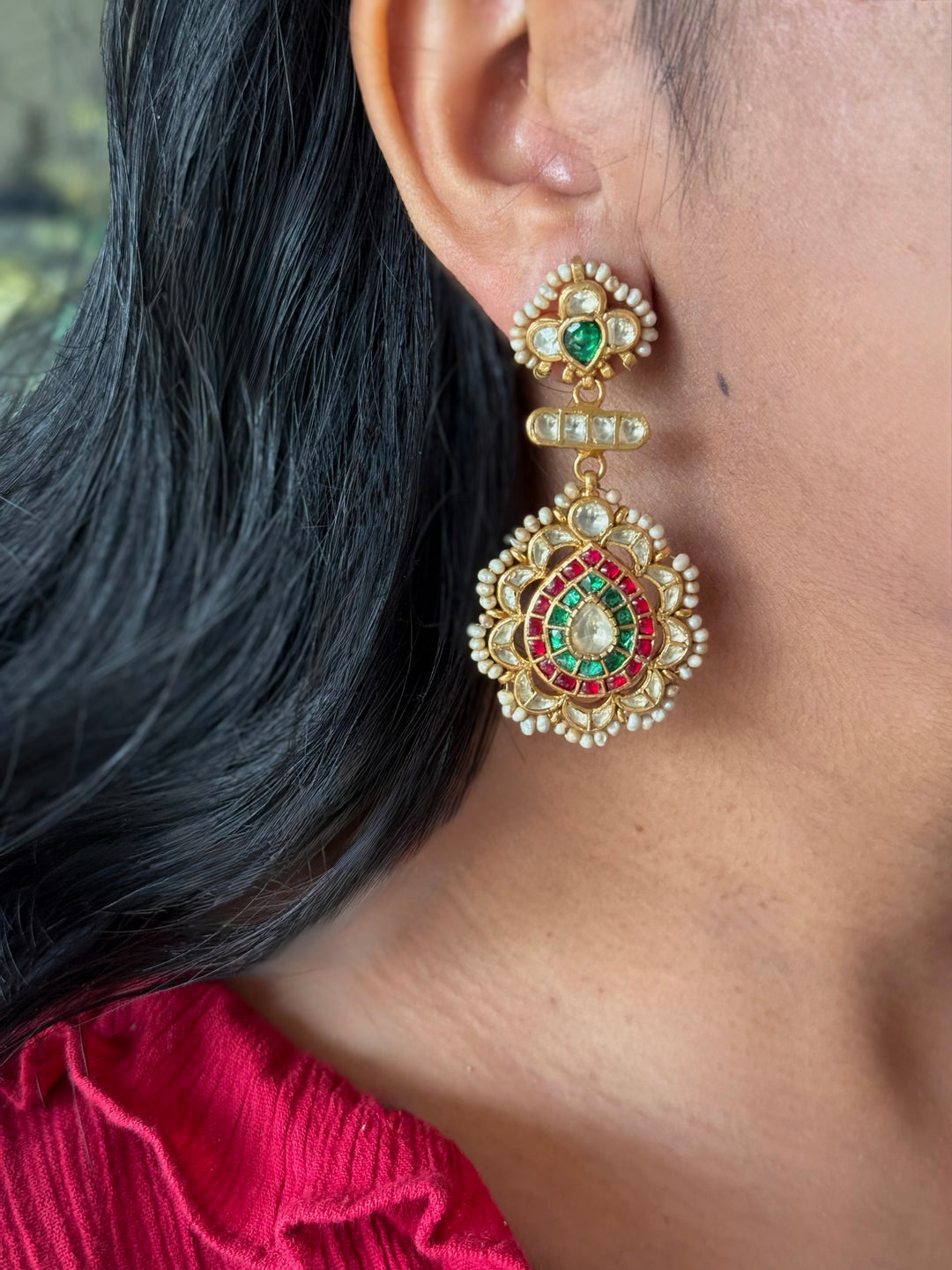 Elegant Jadau Kundan 925 Silver Earrings