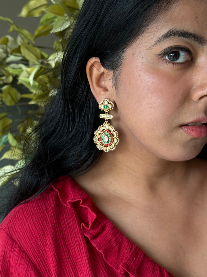 Elegant Jadau Kundan 925 Silver Earrings