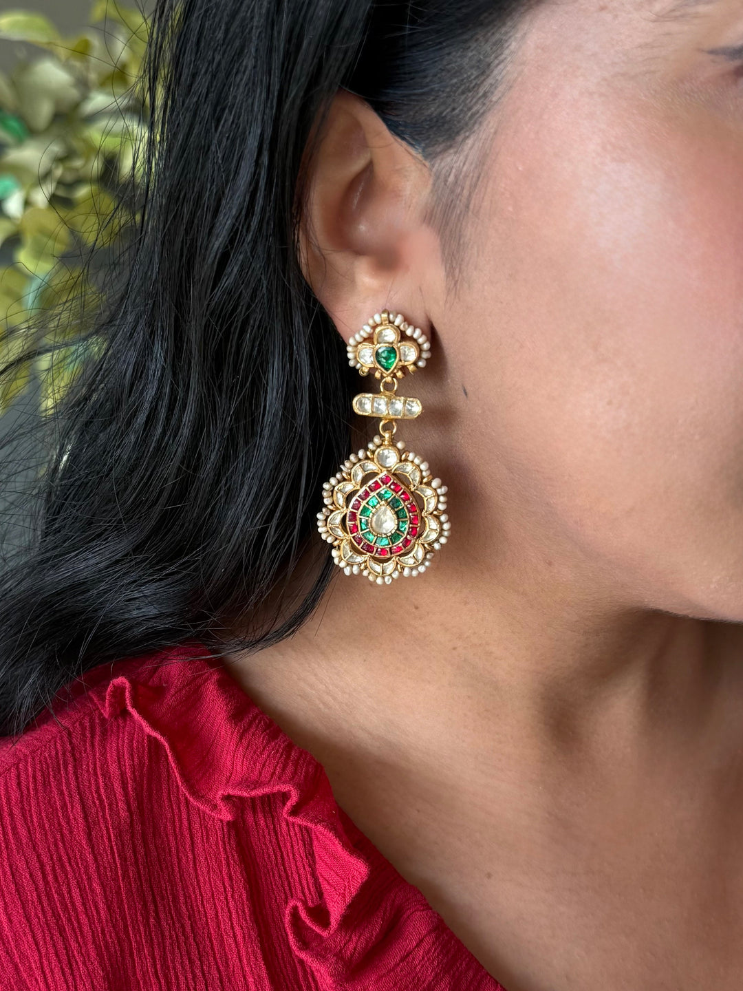 Elegant Jadau Kundan 925 Silver Earrings