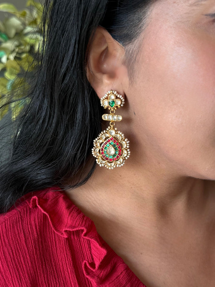 Elegant Jadau Kundan 925 Silver Earrings