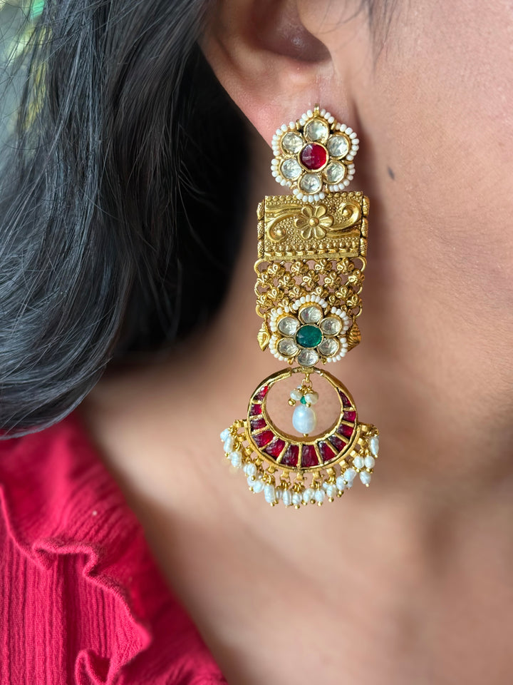 Elegant Jadau Kundan 925 Silver Earrings