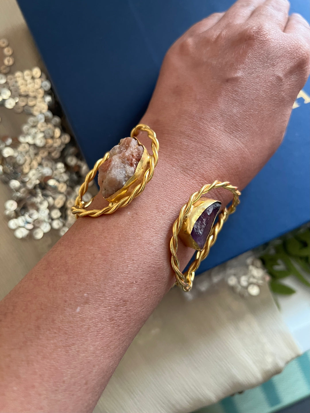 Beautiful Natural Raw Stone Open Cuff