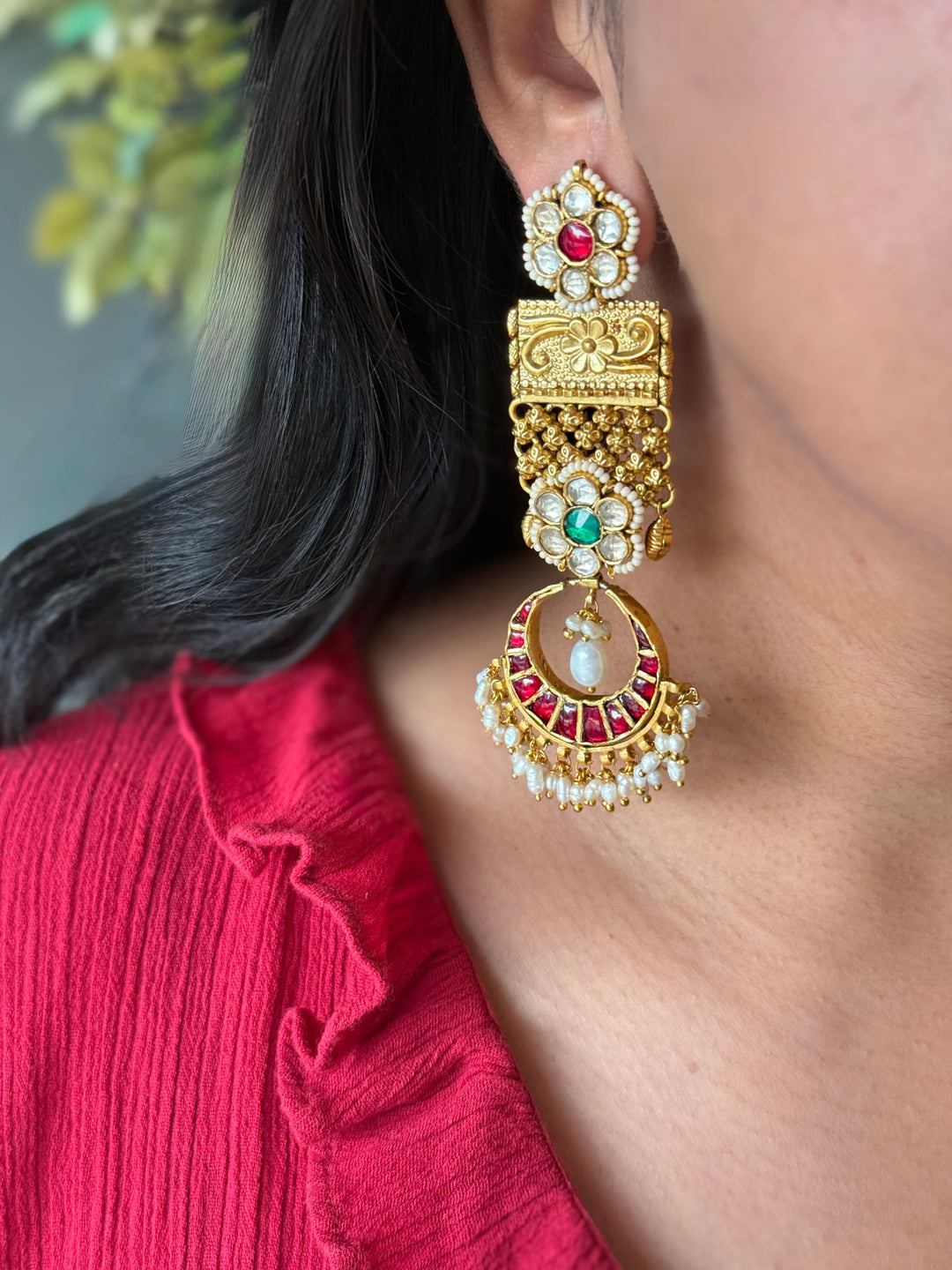 Elegant Jadau Kundan 925 Silver Earrings