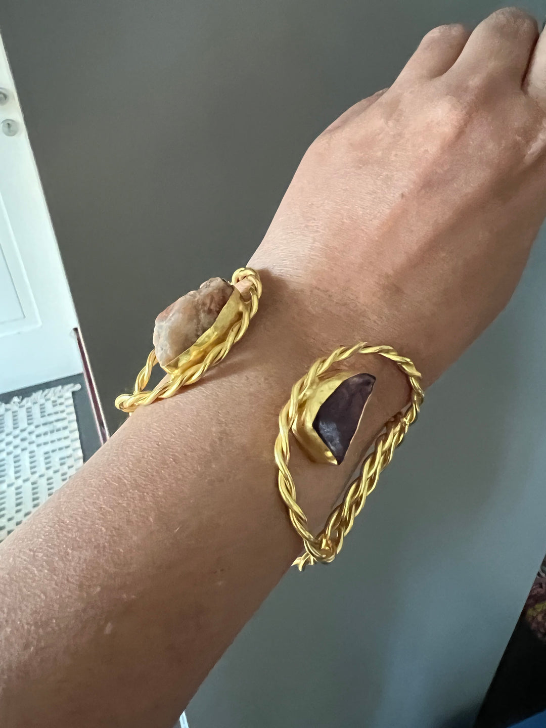 Beautiful Natural Raw Stone Open Cuff