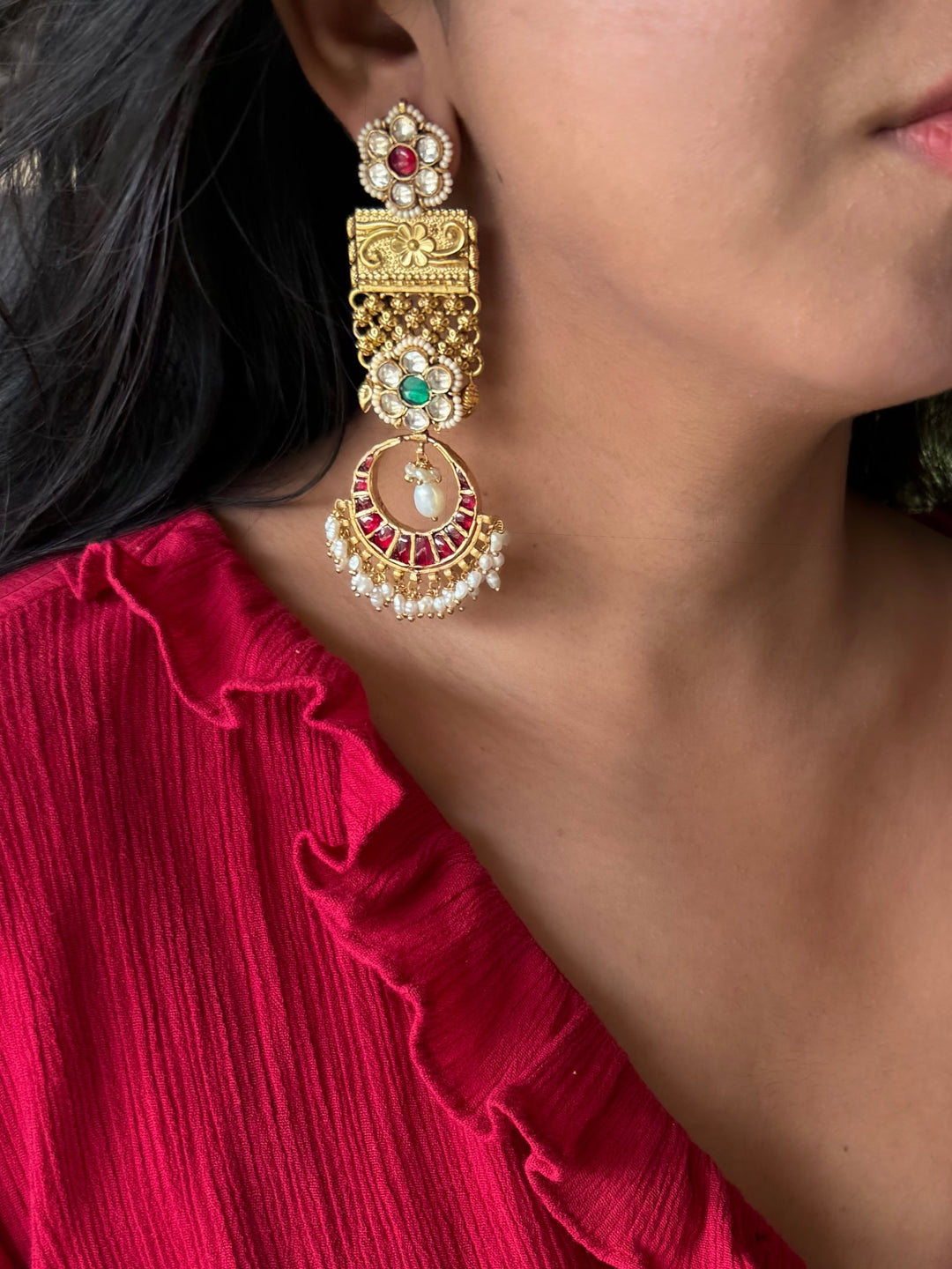 Elegant Jadau Kundan 925 Silver Earrings