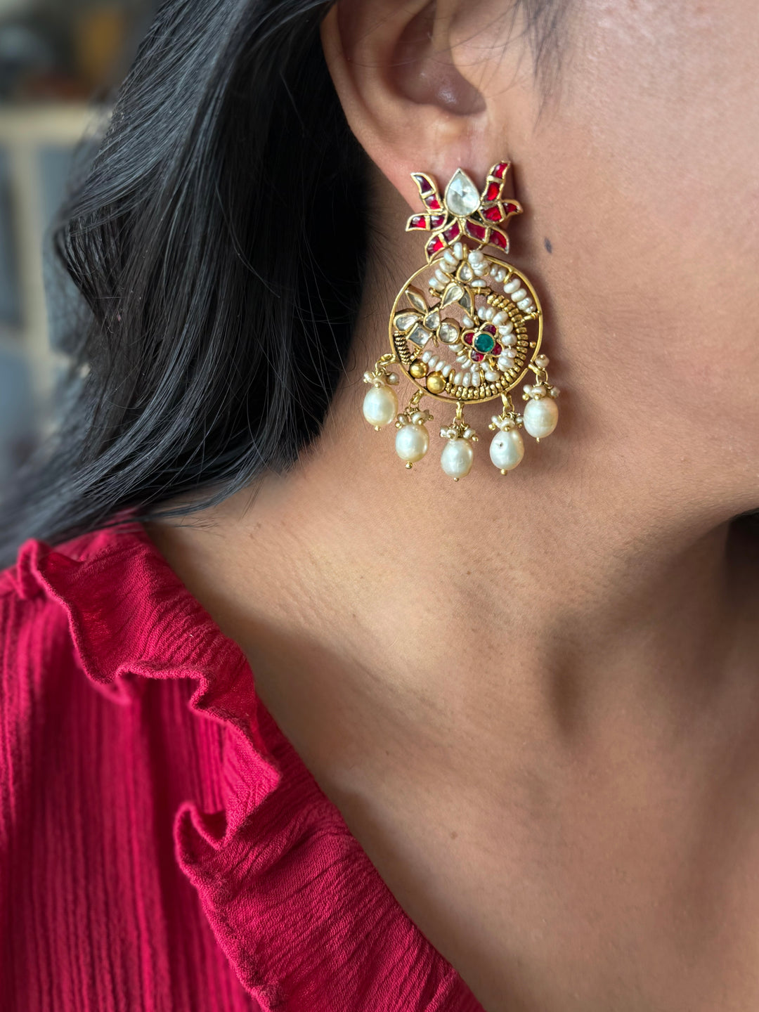 Elegant Jadau Kundan 925 Silver Earrings