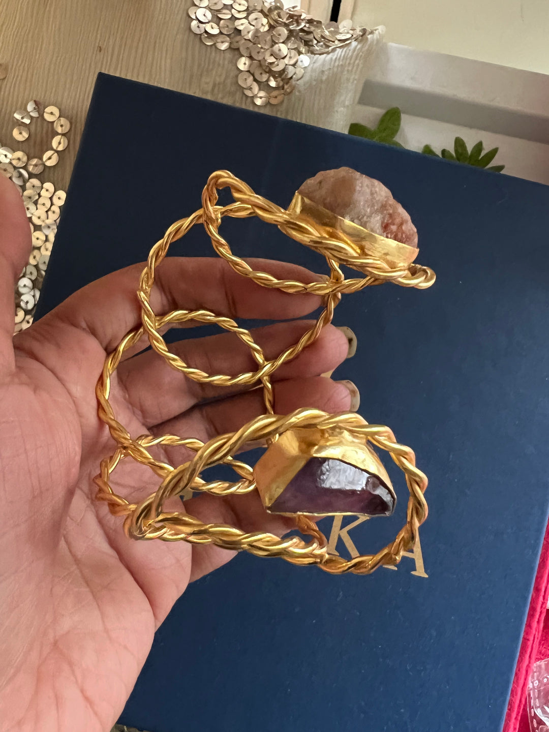 Beautiful Natural Raw Stone Open Cuff