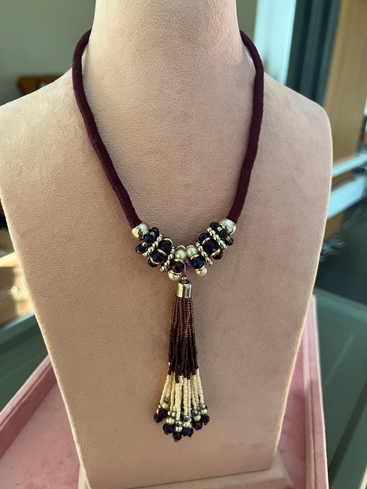 Elegant Purple Tasseled Pendant Necklace