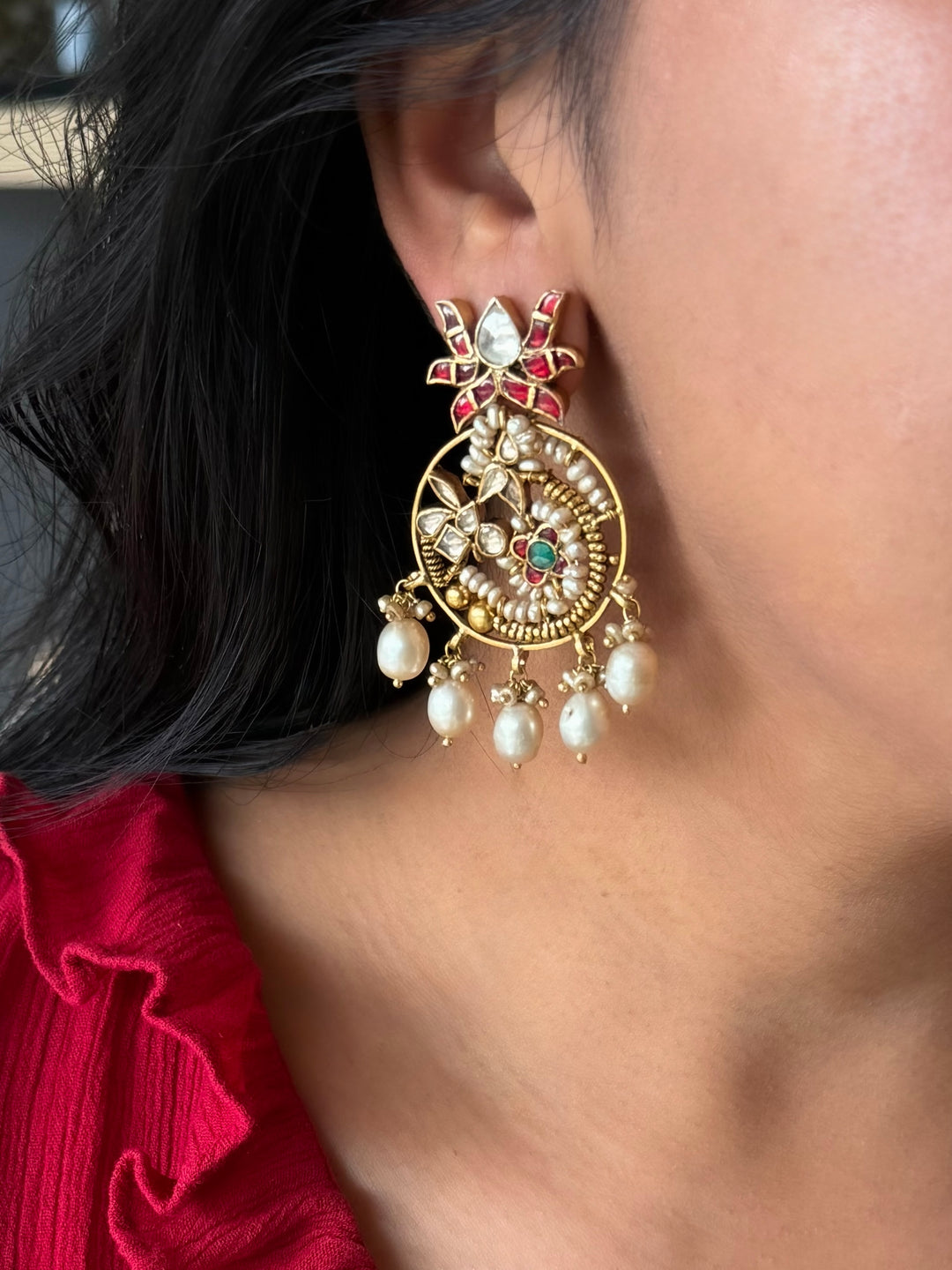 Elegant Jadau Kundan 925 Silver Earrings