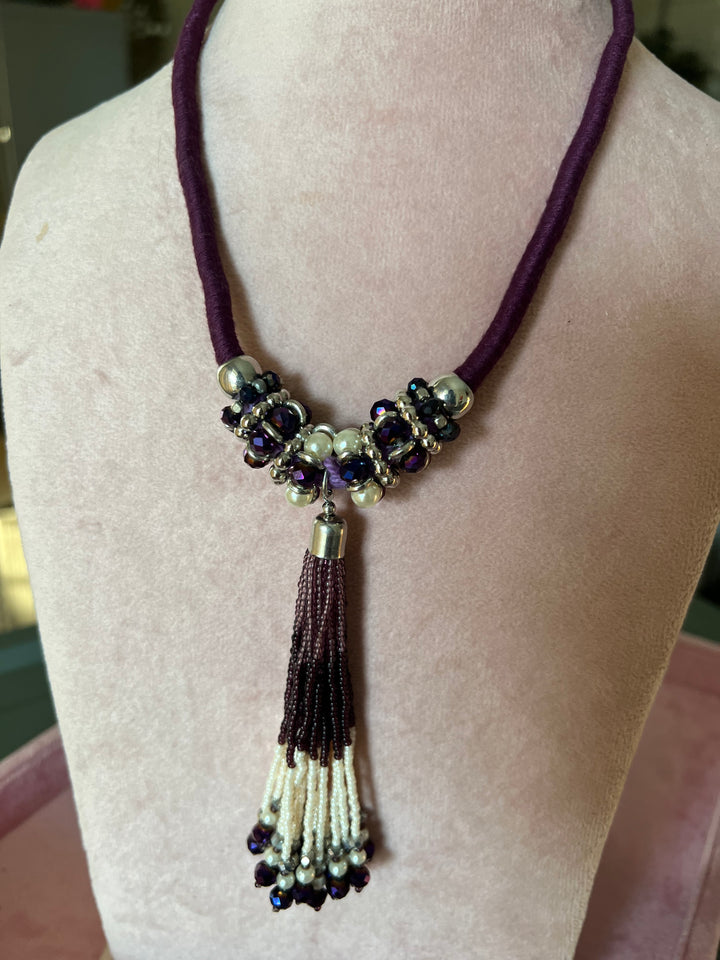 Elegant Purple Tasseled Pendant Necklace