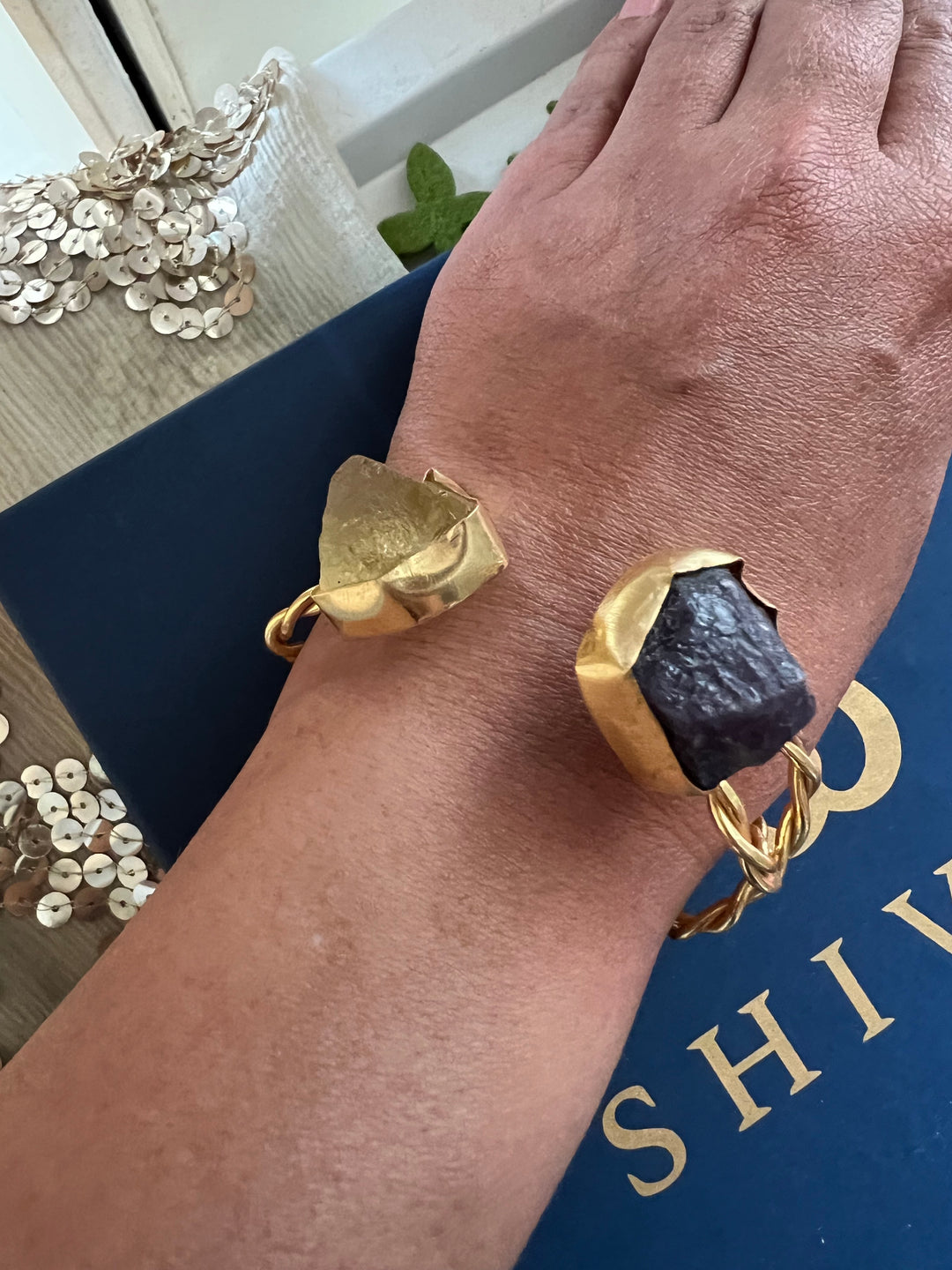 Beautiful Natural Raw Stone Open Cuff