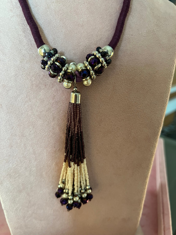 Elegant Purple Tasseled Pendant Necklace