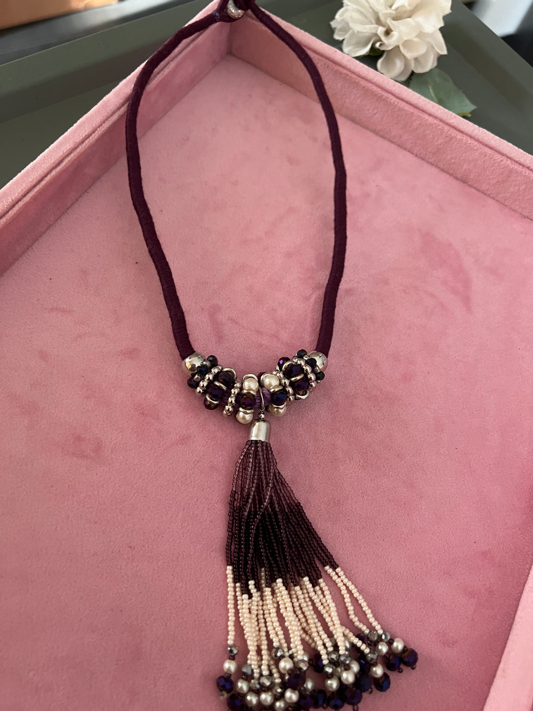 Elegant Purple Tasseled Pendant Necklace