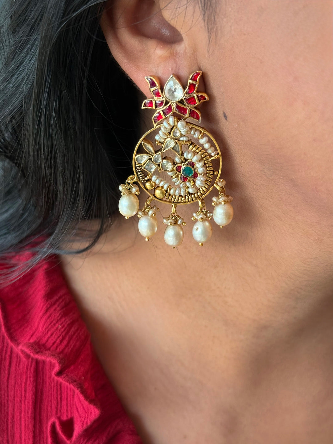 Elegant Jadau Kundan 925 Silver Earrings