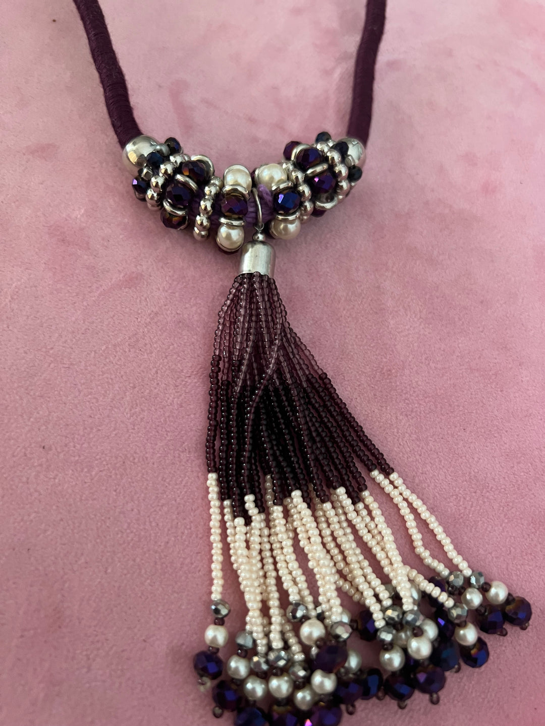 Elegant Purple Tasseled Pendant Necklace