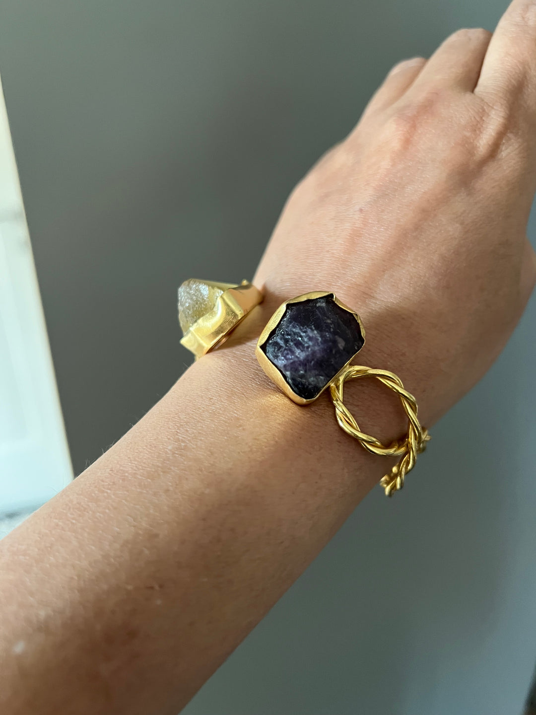 Beautiful Natural Raw Stone Open Cuff