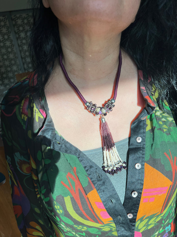 Elegant Purple Tasseled Pendant Necklace
