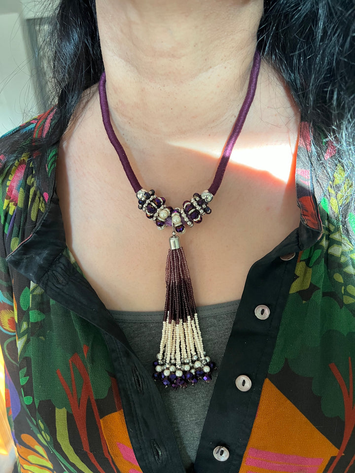 Elegant Purple Tasseled Pendant Necklace