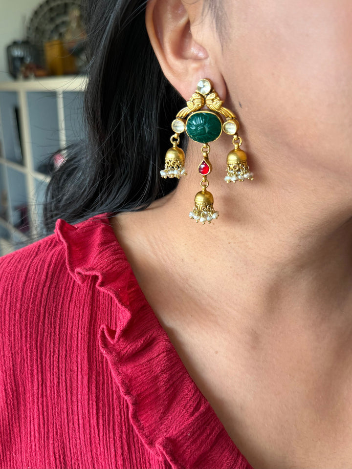 Elegant Jadau Kundan 925 Silver Earrings