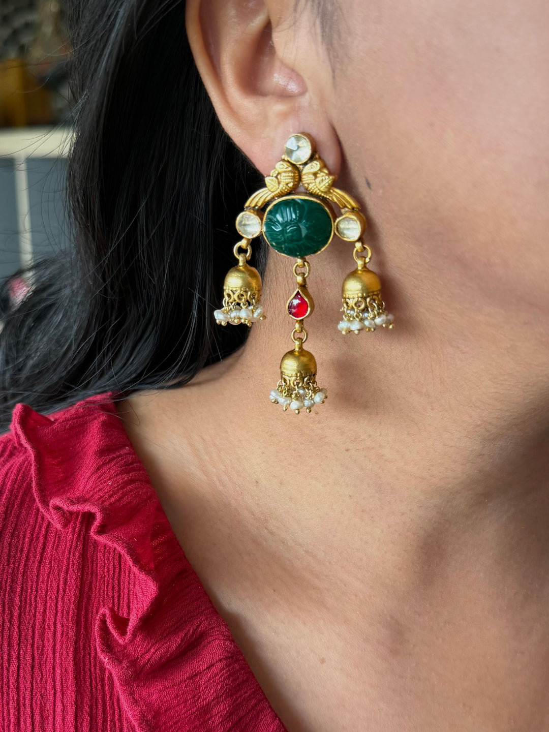 Elegant Jadau Kundan 925 Silver Earrings