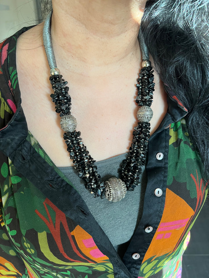 Exquisite Black and Silver Tribal Necklace