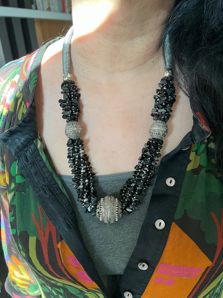 Exquisite Black and Silver Tribal Necklace