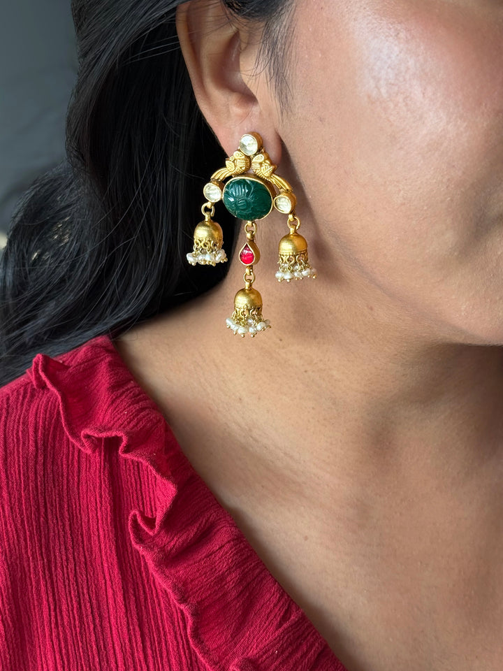 Elegant Jadau Kundan 925 Silver Earrings