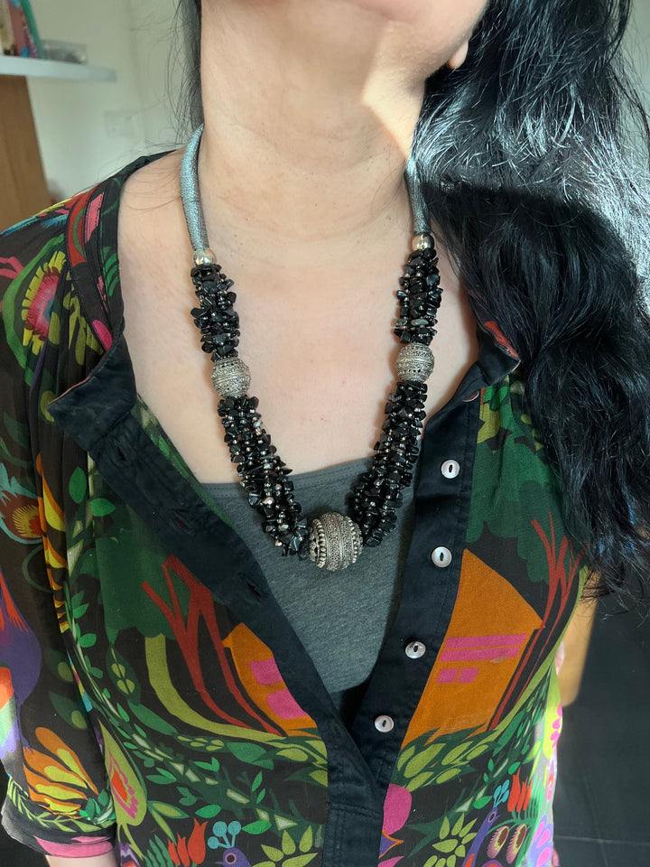 Exquisite Black and Silver Tribal Necklace