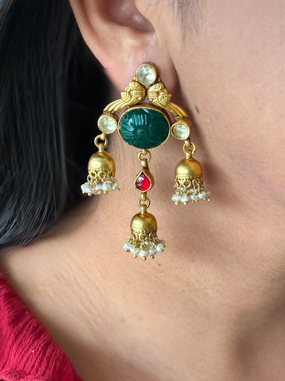 Elegant Jadau Kundan 925 Silver Earrings