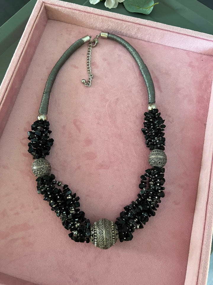 Exquisite Black and Silver Tribal Necklace