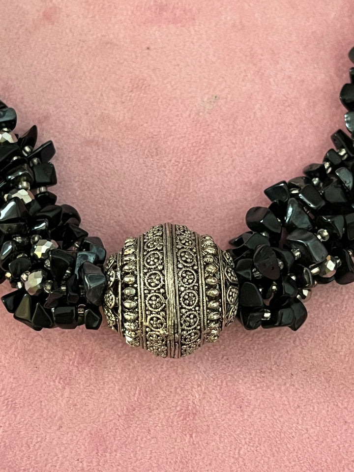 Exquisite Black and Silver Tribal Necklace