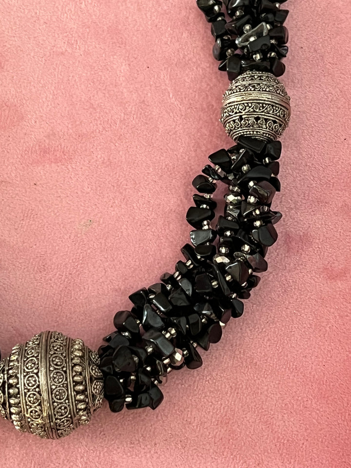 Exquisite Black and Silver Tribal Necklace