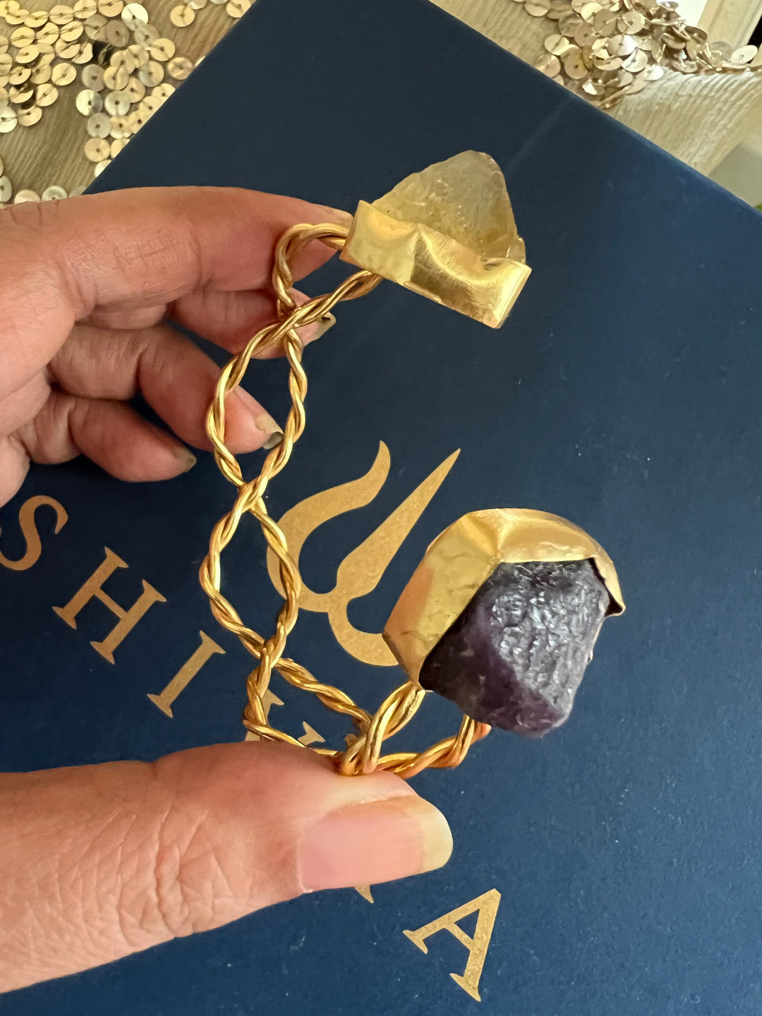 Beautiful Natural Raw Stone Open Cuff